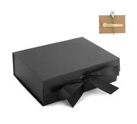 Boîte cadeau pliante avec couvercle rabattable, boîte cadeau avec nœud et 1 carte message de bénédiction, grande avec couvercle et ruban pour les cadeaux, les mariages, les fêtes et les anniversaires