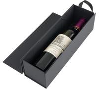 Boîte cadeau pour bouteilles de vin, 33 x 9,5 x 9,5 cm, couleur noire, poignée pour boissons alcoolisées et champagne, pliable avec fermeture magnétique, fêtes