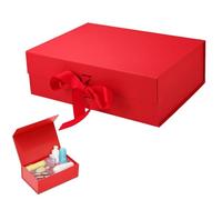 Boîte Cadeau Rectangulaire Magnétique, 23 x 17 x 7 cm Boîte Cadeau Magnétique avec Couvercle, Bac à Cadeaux Rectangulaire Bowknot, Bac à Cadeaux Pliable, Pour Thanksgiving, Noël(Rouge)