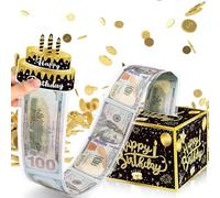Boîte Cadeau Surprise Tirelire d'anniversaire à DIY Happy Birthday Day Money Box Amusante Caisse Argent pour Surprise avec Sac Cadeau Carte Voeux, pour Amis, Amoureux（Or Noir）