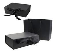 Boite Cadeau Vide Emballage Cadeau Boite Bowknot Boîtes Cadeaux Noir Couvercle Magnétique Ruban Rectangulaire Boite Cadeaux pour Anniversaire Saint Valentin Noël Surprise Cadeau