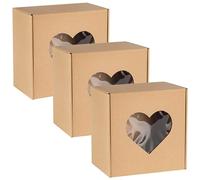 Boîte carrée avec fenêtre en Forme de cœur, boîte Cadeau 20x20x10 cm x3