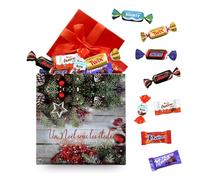 Boite carrée décor Noël garnie de 55 bonbons au chocolat Célébrations, Kinder, Milka, Daim | Prête à Offrir à Noël