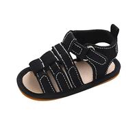 Boite Chaussures Noire bébé enfant en bas âge chaussures garçons et filles sandales fond plat lumière bout ouvert crochet boucle couleur unie Style romain Boites Chaussures (Black, 22 Toddler)