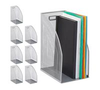 Relaxdays Boîte classeur métal, Lot de 8, DIN A4, Droit, Large, Mailles, pour journaux, Bureau, HlP: 32 x 16 x 24,5 cm, argenté