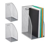 Relaxdays Boîte classeur métal, Lot de 3, DIN A4, Droit, Large, Mailles, pour journaux, Bureau, HlP: 32 x 16 x 24,5 cm, argenté