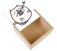 Boite Coffret en Bois - Fabulous - Chat Pusheen Pelotte de Laine Dessin Kawai (11 x 11 x 3,5 cm) Multicolore G