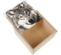 Boite Coffret en Bois - Fabulous - Dessin Tete De Loup Noir Et Blanc (11 x 11 x 3,5 cm) Multicolore G