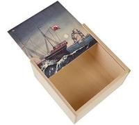 Boite Coffret en Bois - Fabulous - Estampe Japonaise Triptyque Bateau Vapeur (11 x 11 x 3,5 cm) Multicolore G
