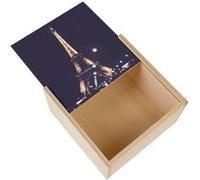 Boite Coffret en Bois - Fabulous - Face à la Tour Eiffel Illuminée la Nuit (11 x 11 x 3,5 cm) Multicolore