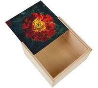 Boite Coffret en Bois - Fabulous - Fleur Rouge et Or Tagete Patula Orion (11 x 11 x 3,5 cm) Rouge G