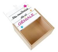 Boite Coffret en Bois - Fabulous - Ma Maîtresse elle est géniale (11 x 11 x 3,5 cm) Multicolore