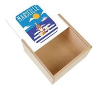 Boite Coffret en Bois - Fabulous - Marseille Pastis Port (11 x 11 x 3,5 cm) Multicolore