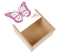 Boite Coffret en Bois - Fabulous - Papillon Rose Dessin Butterfly (11 x 11 x 3,5 cm) Multicolore G