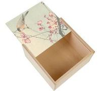 Boite Coffret en Bois - Fabulous - Sakura et Oiseau Estampe Japonaise (11 x 11 x 3,5 cm) Multicolore