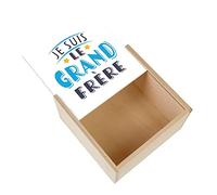 Boite Coffret en Bois - Je Suis le Grand Frère - Famille Fils Enfant (11 x 11 x 3,5 cm)