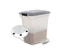 , Boîte, Conteneur à croquette plastique, roues et pelle, L46 x P34 x H50.5 cm, Hermétique, Pour animaux, ATS-L, Gris
