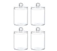Boite Coton Tige Boîte Circulaire for Cotons-tiges, Couvercle Anti-poussière en Plastique Transparent, Cure-Dents Simple, Belle Boule, bâtonnet de Fil Dentaire, Rangement Bijoux(4pcs)