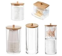 Boite Coton Tige Boîte de Rangement for Salle Bain, Pot for Maquillage, Porte-Coton Rond, Distributeur Cotons-tiges avec Couvercle(Color 06)