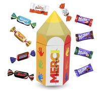 Boite crayon garnie d'un Assortiment de 20 bonbons au chocolat MILKA, KINDER, CELEBRATIONS | Cadeau de fin d'année pour les Maîtresses, Maîtres, ATSEM & Nounous