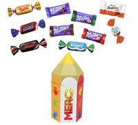 Boîte crayon ""Merci"" garni de 20 chocolats Milka, Kinder & Célébrations | Idée cadeau original remerciements