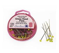 Boite d’épingles de couturières et épingles à tête de verre Hemline, de 25 à 45 mm, 60 à 350 épingles environ, jaune, Glass Head Pins 0.70 x 45mm
