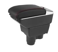 Boîte d'accoudoir compatible avec Dacia Duster II 2019-2023 Accoudoir central avec 7 USB Boîte de rangement à double couche Cuir noir - Ligne rouge