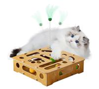 Boîte d'activités pour chat - 28 x 28 x 8,5 cm - Grand puzzle en bois - Ensemble de volants de plumes - Équipement d'agilité d'intérieur - Jeu de chasse interactif pour chats, chatons, maisons, pièces