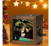 Boîte d'affichage de Flipbook mécanique lumineuse, album photo d'amour romantique personnalisé à manivelle romantique, boîte cadeau d'amour pour couple romantique (8 photos, avec LED)