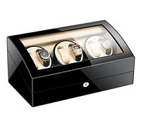 Boîte d'affichage de Montre 6 Enrouleur de Montre Automatique avec 7 espaces de Stockage supplémentaires, Moteurs calmes, oreillers de Montres Flexibles, étui de Rangement en Bois de Luxe pour
