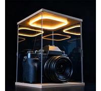 Boîte D'affichage en Acrylique avec Base Bois, Vitrine Transparente À Lumière LED pour Souvenirs, Organisateurs De Boîtes Décoration pour La Maison(60x60x60cm/24x24x24)