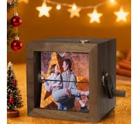Boîte d'affichage mécanique lumineuse personnalisée avec manivelle pour photos - Cadeau personnalisé - Fait à la main - Boîte cadeau lumineuse d'histoire d'amour personnalisée (16 photos, sans LED)