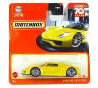 Boîte d'allumettes 2023 Porsche 918 Spyder Jaune 77/100 (carte courte) HLC88