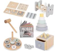 mamabrum Jouet Montessori pour Tout-Petits 12 m+, Boîte éducative créative - 6 Jouets : Marteau, Puzzle, Livre, boîte de tiroir, Pyramide, Puzzle