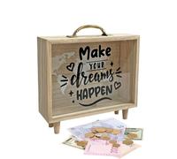 Boîte d'argent - Banque en Bois avec Fenêtre Transparente | Cas en Argent Réutilisable pour Couple, Amis, Partenaire, Famille, Banques De