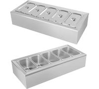 Boîte d'assaisonnement en Acier Inoxydable, Station de Garniture de Pizza avec 5 casseroles et couvercles 1/3, récipient en Acier Inoxydable, Distributeur de Condiments, étagère à épices de