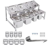 Boîte d'assaisonnement en Acier Inoxydable, Station de Garniture de Pizza avec 5 casseroles et couvercles 1/3, récipient en Acier Inoxydable, Distributeur de Condiments, étagère à épices de