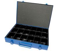 Boîte d'assortiment 18 compartiments tôle L340xP240xH50mm bleu mousse pressée