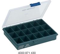 Boîte d'assortiment L240xP195xH43mm 18 compartiments transp.bleu foncé RAACO
