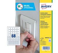 Boîte De 10 Feuilles Adhésives Mixtes Carrées Antibactériennes Et Antimicrobiennes (68 Étiquettes Par Feuille), 3x3mm, 2x2mm, 2x1,5mm.Avery Am00sa4