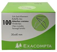 Exacompta Boîte de 100 attaches croisées 30 x 40 mm Argent