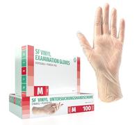 Boîte de 100 pièces (M, Transparent), Gants d'examen jetables, sans poudre et latex, médicaux, articles sanitaires pour le nettoyage des cuisines, à usage unique, non stérile