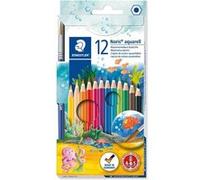 Staedtler Noris Aquarell, Crayons de couleur aquarellables avec système anti-casse, Utilisables à sec ou l'eau, Étui carton avec 12 crayons et 1 pinceau, 144 10NC12
