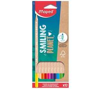Boîte de 12 crayons en bois naturel 100% Smiling Planet, diamètre de 2,9 mm, FSC