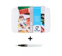 Boîte De 12 Demi-Godets Peinture Aquarelle Stylo Pinceau Réservoir