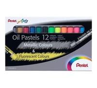 Pentel Arts PHN-MF12 Pastels à l'huile métallisés et fluorescents - Boîte de 12 couleurs assorties