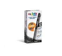 CARIOCA Oops Retractable | Lot de Stylos à Bille Rechargeables Effaçables pour l'Ecole et le Bureau avec Gomme et Poignée Ergonomique, Stylos Noirs, 12 Pièces