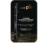 Uni-Pin Feutres pour dessin et écriture Noir 14 pièces – Boîte collector