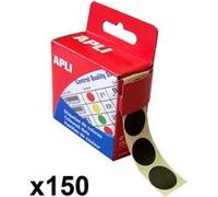 APLI Lot de 3 boîtes distributrices Gommettes rondes 15 mm Noir – 150 étiquettes