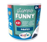 Aladine - 21 Tampons Pirates avec Encreur Noir - Tampons Enfant 6 ans et + - Stampo Funny - Encre Lavable - Activité Manuelle Dessin - Bateau, Perroquet, Canon, Requin - Idée Cadeau - 85173